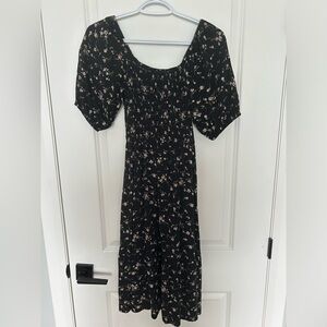 SUZY SHEIR COUNTRY GIRL BLACK FLORAL PRINT DRESS, LIKE NEW, M-L